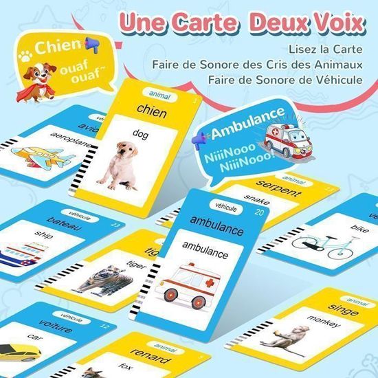Cartes Flash Parlantes Oderra 224 Mots - Français/English 3-6 Ans