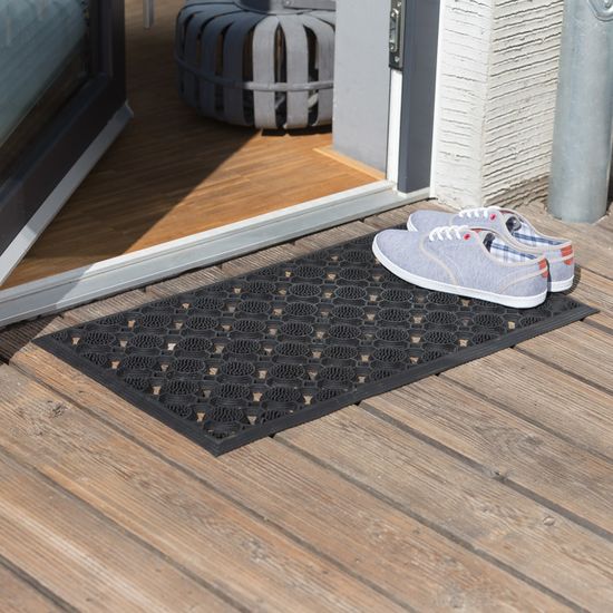 Relaxdays Paillasson Caoutchouc, 45x75 Cm, Antidérapant, Résistant, Extérieur, Tapis D'entrée, Ornements, Noir