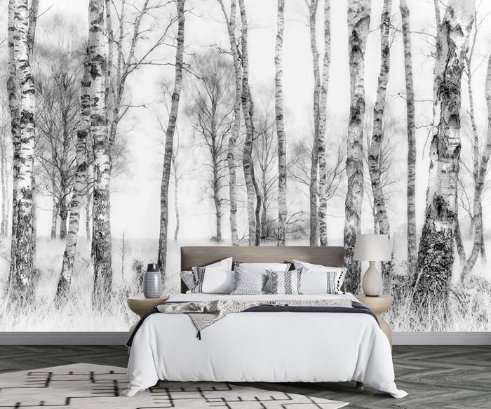 Papier Peint Panoramique Forêt D'Arbres Noir Et Blanc Papier Peint 3D ...