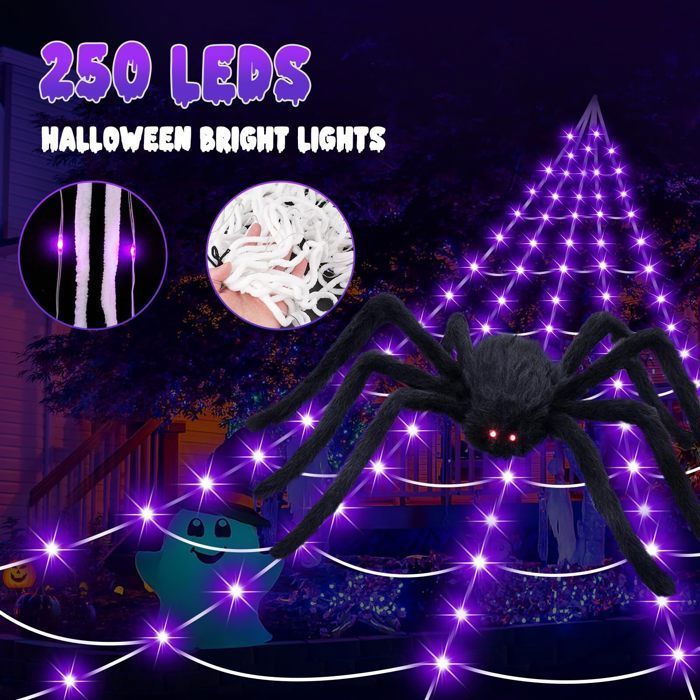 Kit de décoration toile d'araignée d'Halloween - 20g mélange de coton avec 2 araignées de