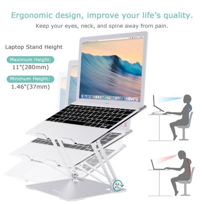 Support ergonomique pour laptop en aluminium avec ventilation, réglable en  hauteur - PrimeCables®