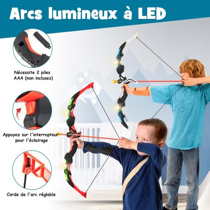 Jeu de tir à l'arc et flèches pour enfants, LED, lumineux, pour  l'extérieur, cible amusante