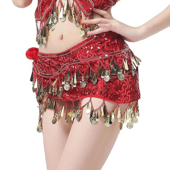 Femmes danse du ventre Costume ceinture jupe Hip Wrap tenue paillettes  glands perle écharpe Rouge Rouge - Cdiscount Prêt-à-Porter