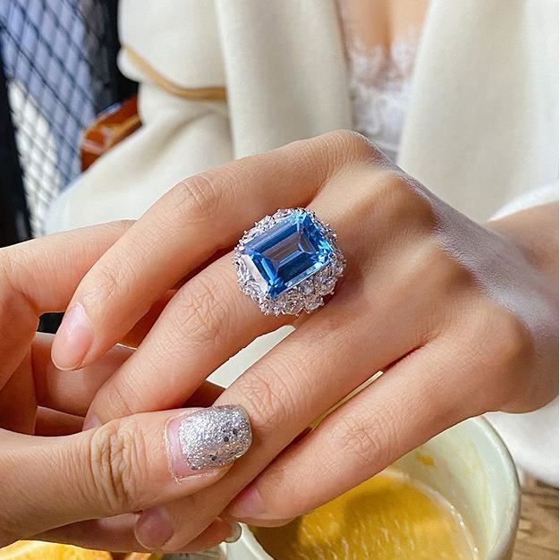 Topaze bleue zircon cubique CZ bagues de fian ailles f te de