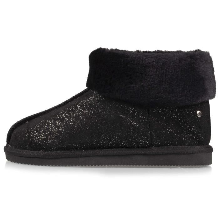 Chaussons bottillon en cuir noir nacr pour femme ISOTONER