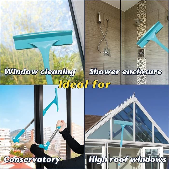 Brosse Microfibre Vitres Kit Nettoyage Vitres 4 En 1 Télescopique 23-230cm - Raclette + Brosses Manche Aluminium Raclette Vitre Télescopique 23 230cm 4 En 1