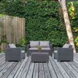 Ensemble de jardin table rectangulaire, 1 canapé et 2 fauteuils avec coussins Minorque Anthracite-3