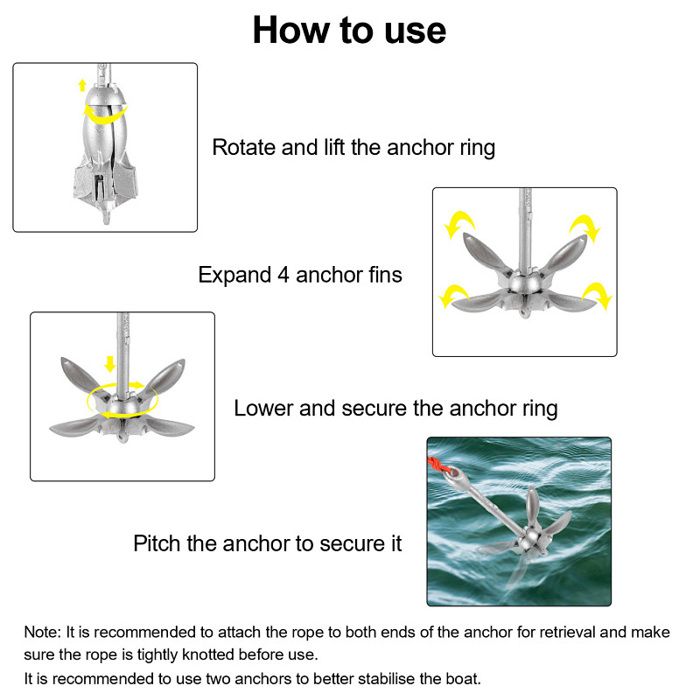 Ancre De Bateau Pliable – 0,7 Kg Ou 1,5 Kg, Avec Corde De 20 M – Pour Kayak, Canot, Pêche – Compacte, Métal, Facile à Transporter