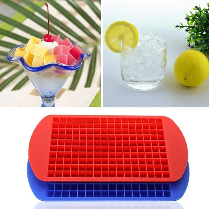 Lot de 2 moules à glaçons carrés en silicone - Facile à démouler - Mini bac à glaçons avec 2 compte-gouttes en silicone bleu foncé pour boissons glacées, cocktails, jus