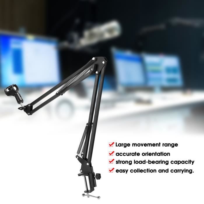 Support de micro de bras de suspension de bureau, support de microphone  pliable et résistant et flexible, transport facile