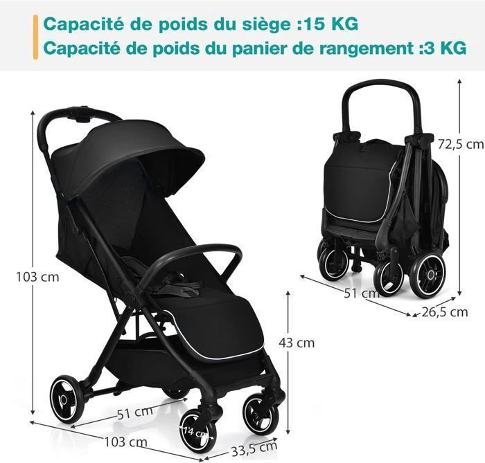 GOPLUS Poussette Canne Pliable En 1 Bouton, Poussette