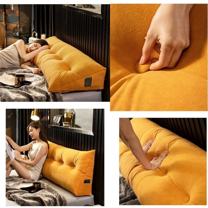 Oreiller De Lecture Triangulaire Pour Lit - Coussin Lombaire, Dossier De Tête Amovible, Taille 180x50x20 Cm