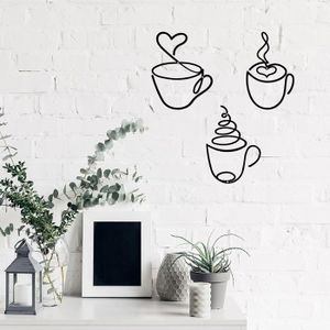 Sticker Mural Café Tasse à Café - Dimensions 40x30 Cm - PVC Amovible Sans Traces - Décoration Cuisine, Salle à Manger - Thème Artistique - 3