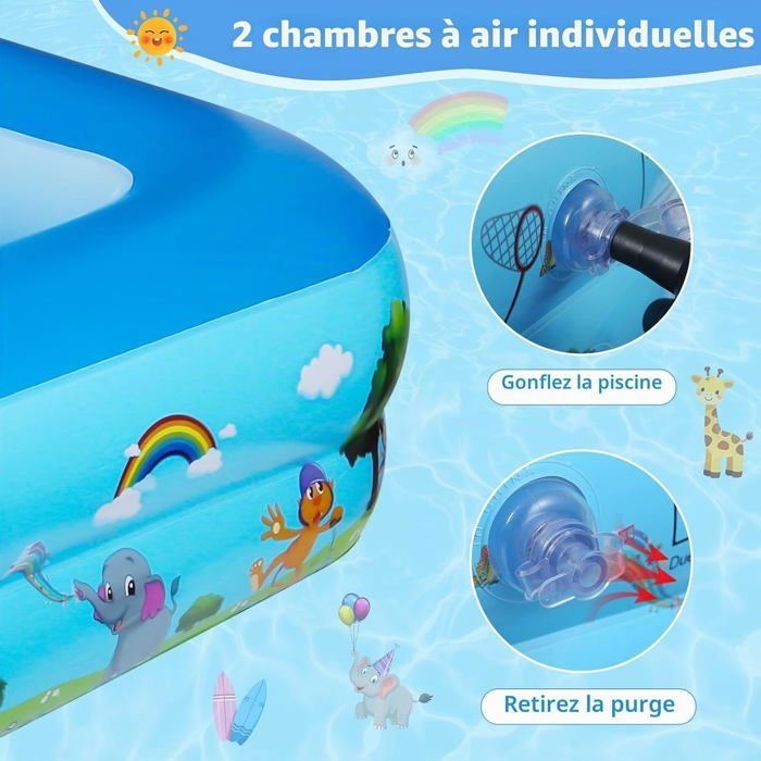 Piscine et Gonflable Carré 110x83cm Pataugeoire, Piscine Gonflable Enfant Intérieur et Extérieur pour Famille Jardin D'été Jouets