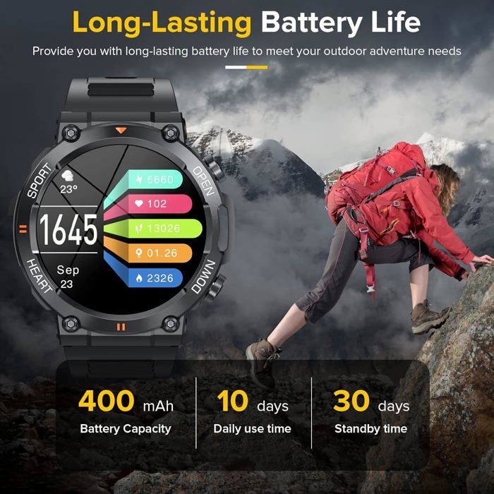 Montre Connectée Homme 1,43" AMOLED - Appels Bluetooth, IP68 étanche, 170+ Modes Sport, Suivi Santé - Compatible Android/iOS - 8