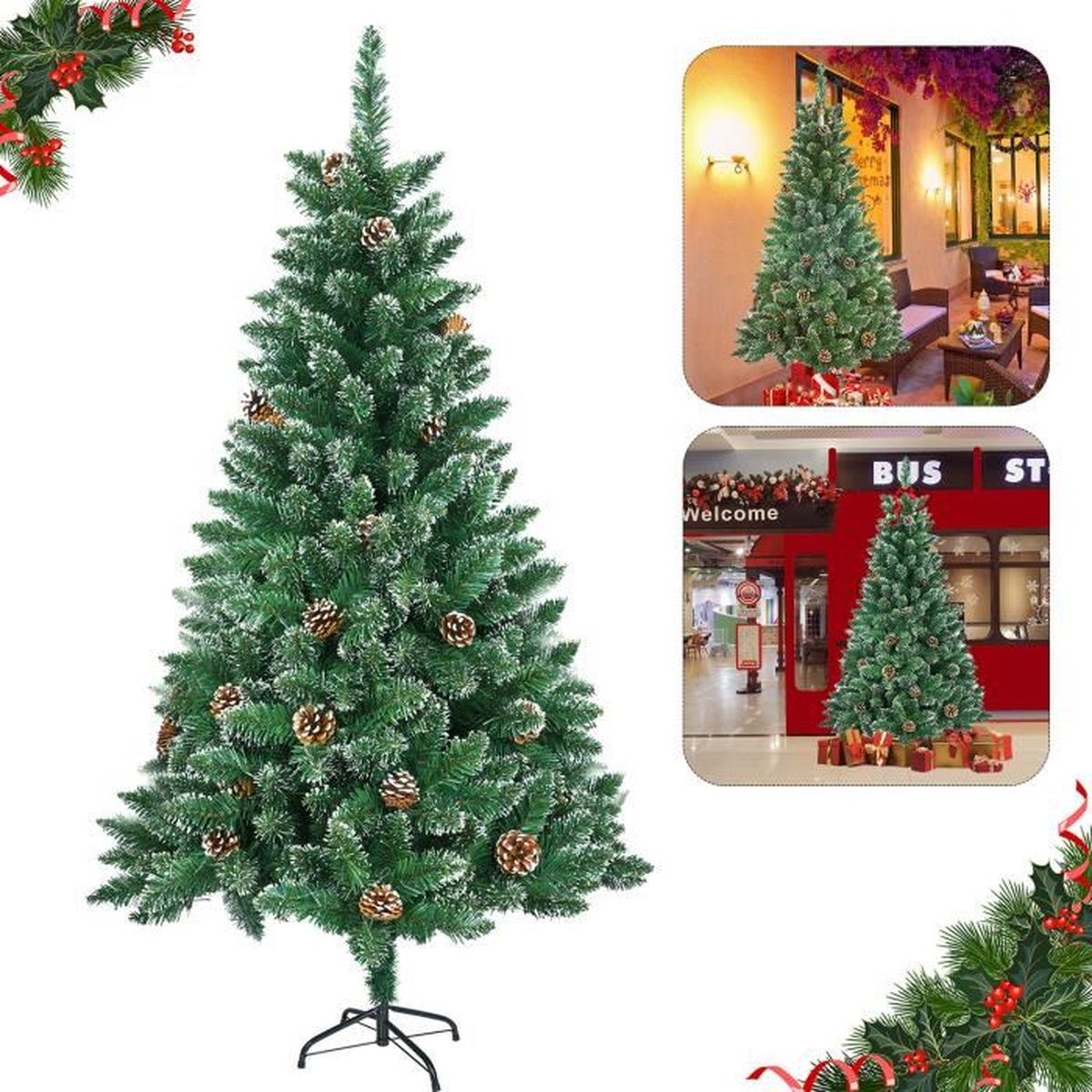 LILIIN Sapin de Noël Artificiel 210cm en PVC Arbre avec Support en