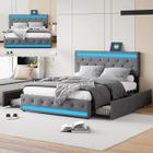 Lit double 140x200 cm - SUNFECILI - Gris foncé - Avec tiroirs - Lumières LED - Charge USB