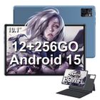 MICREAR Tablette Android 15, 12 Go RAM + 256 Go ROM(1To Extensible) Tablette 10,1 Pouces, Octa-Core, WiFi6, blue + Clavier