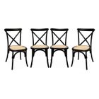 SWEEEK Lot de 4 chaises de bistrot en bois d'hévéa noir. vintage. assise en rotin. empilables
