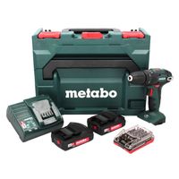 Metabo SB 18 Perceuse-visseuse à percussion sans fil 48Nm 18V + 2x Batteries 2,0Ah + Chargeur + Coffret metaBOX + Set d'embouts