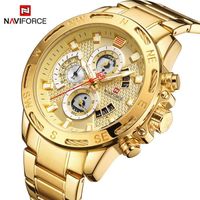 NAVIFORCE hommes montres sport étanche en acier inoxydable montre de luxe en or Date chronographe montre-bracelet à quartz - boîte