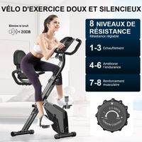 3 en 1 Vélo d'appartement Pliable - 8 Niveaux de Résistance Réglables - Volant d'Inertie 2,5KG - Écran LCD - Siège Réglable