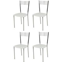 Tommychairs - Set 4 chaises cuisine ELENA, robuste structure en acier chromé et assise en cuir artificiel blanc
