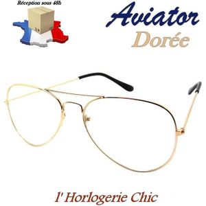 LUNETTES DE VUE LUNETTES VUE HOMME FEMME AVIATOR AVIATEUR OR EFFET MAT VINTAGE PILOTE VUE TRANSPARENTE OR