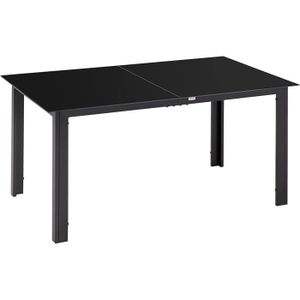 TABLE DE JARDIN  Table de Jardin rectangulaire en Aluminium et Plateau en Verre trempé - 6 Personnes - 150 x 90 x 74 cm - Noir
