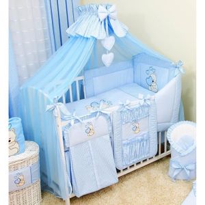 CIEL DE LIT BÉBÉ Ciel de lit bébé en Moustiquaire XXL Grande Taille Cœurs Bleu pour Garçon avec Support