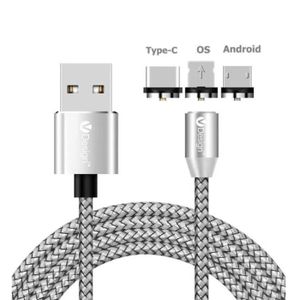 Câble de Chargeur Magnétique, 3 en 1 Charge Rapide et Synchro Données Câble  Aimanté avec Micro USB, Type C, IP Adaptateur pour Phone, Android Samsung,  Huawei, Kindle - Argent : : Informatique