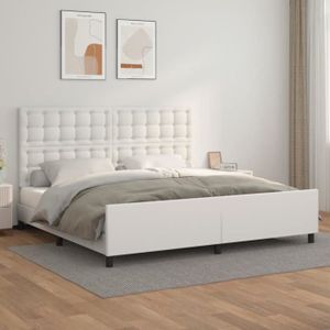 TÊTE DE LIT Cadre de lit avec tête de lit - Omabeta - simili cuir，solid larch wood, plywood, engineered wood - white - 203 x 206 x 118/128 cm 74