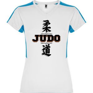 T-SHIRT MAILLOT DE SPORT T-shirt femme Judo bicolore bleu & blanc | Calligraphie France Japon
