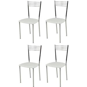 CHAISE Tommychairs - Set 4 chaises cuisine ELENA, robuste structure en acier chromé et assise en cuir artificiel blanc
