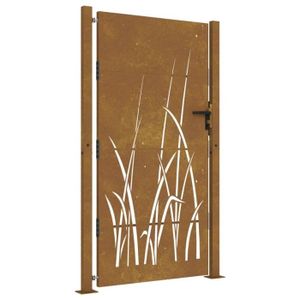 PORTAIL - PORTILLON Zerodis Portail de jardin 105x205 cm acier corten conception d'herbe A153231 LC033