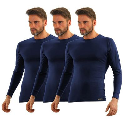 Lot de 3 maillots de corps homme Sesto Senso - manches longues, coton élasthanne, bleu