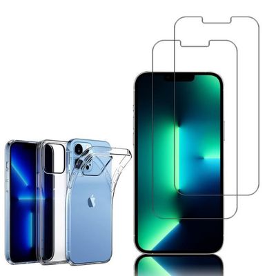 Pack Coque Transparente + 2 Verres Trempés Pour IPhone 13 Pro Max - Protection Complète, Neuf