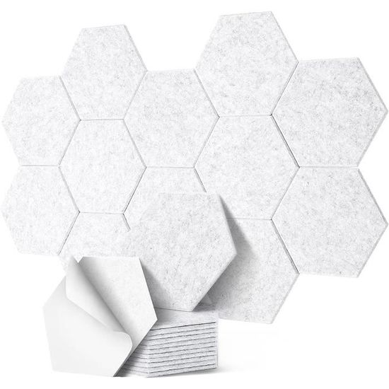 Panneau Acoustique,Hexagonal Auto-Adhésif Mousse Acoustique,12 Comprimés  Panneau Acoustique Mural ,30X26X1Cm (Blanc)[Z742]