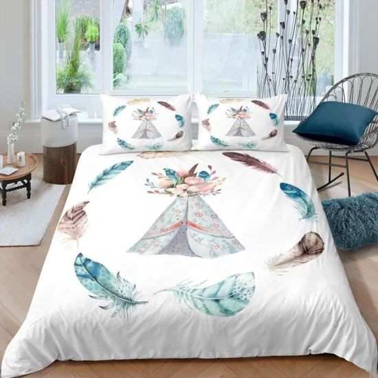 Housse de Couette - Plume de fleur - Microfibre - 140x200 cm - 2 Taies