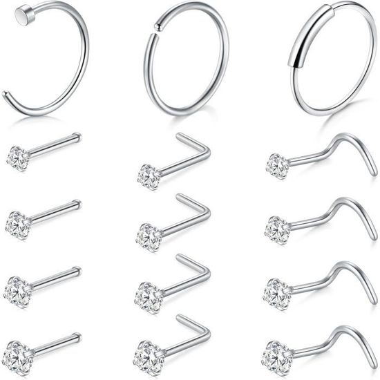 Set Piercings Nez FANCH Kit Piercing Nez 14 Pièces - Acier Chirurgical Or 14K - Pour Hommes Et Femmes Anneaux Nez Or 14k