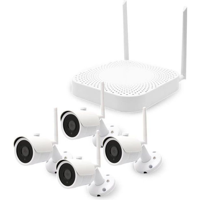 Kit de vidéosurveillance avec un enregistreur réseau et 4 caméras IP WiFi HD 1080P HDD 1 To
