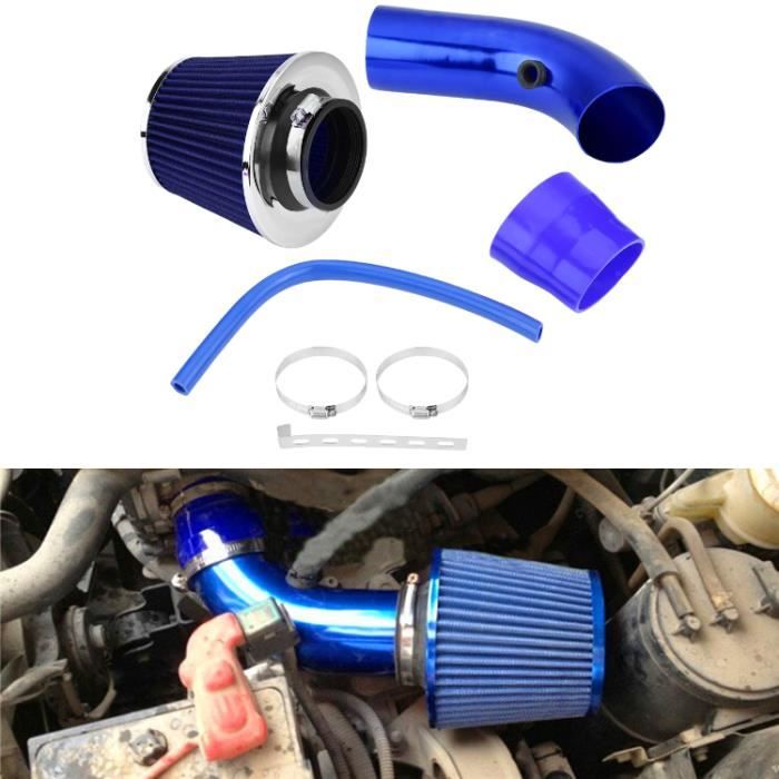 Kit de tuyau de tuyau d'induction en aluminium de filtre d'admission d'air froid de voiture universel de 76mm 3 pouces bleu -JID