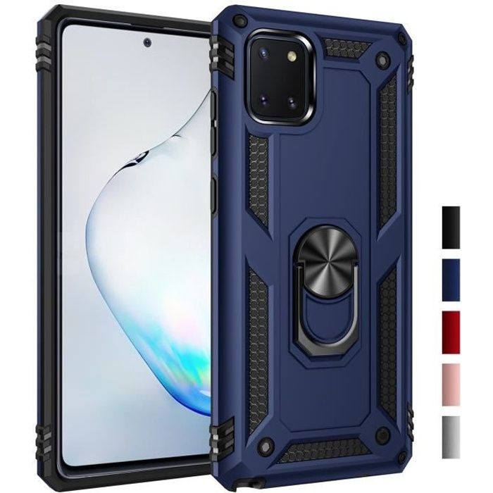 Coque Samsung Note 10 Lite,Double Couche Armure 360°Ring Stand Support Voiture Étui Pour Samsung Galaxy Note 10 Lite, Bleu foncé