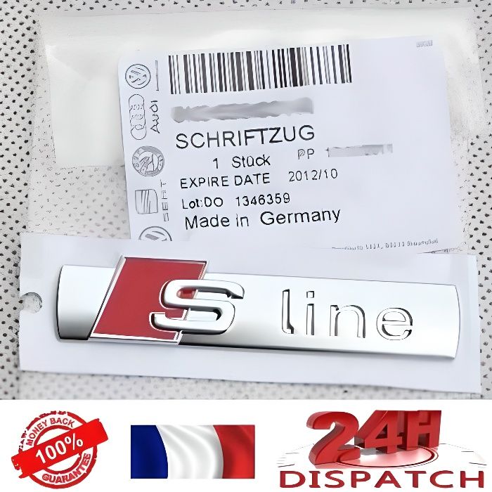 MY-DEAL LOGO -SLINE- AUDI STICKER AUTO VOITURE EMBLEME BADGE 3D METAL CHROME POUR AUDI A1,A3,A4,A5,A6,A7,A8 TYPE SPORT