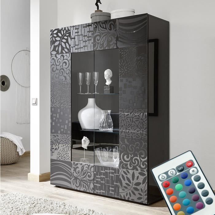 Vaisselier lumineux design gris laqué NERINA 2 L 121 x P 42 x H 166 cm Gris