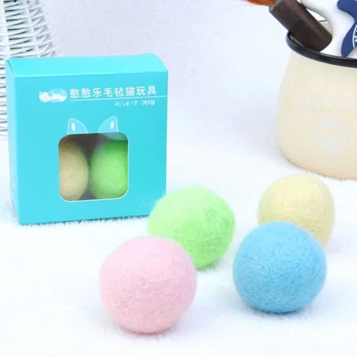 4pcs - set jouets colorés boule de feutre pour Teaser Bell chatons 4 capsules - boîte