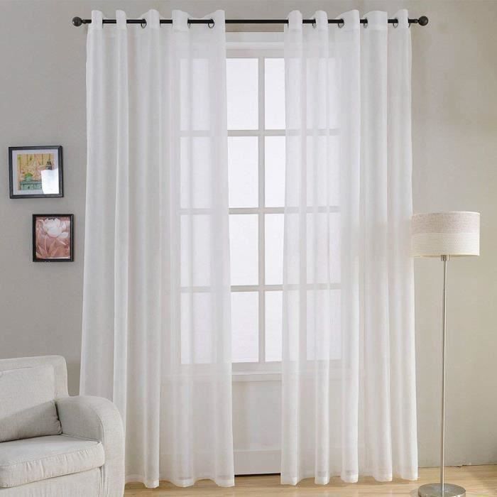 Lot de 2 Rideaux Voilages tamisants à Oeillets ronds décoration pour salon chambre, Blanc, 140x220 QUIKF16817