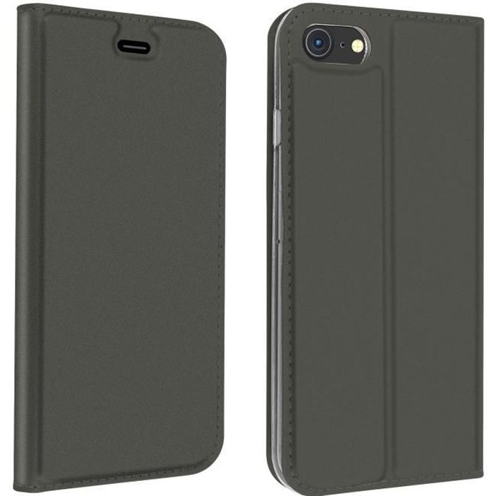 Étui Apple iPhone SE 2020 / 8 / 7 Fonction Support Porte-carte Effet Satiné Noir