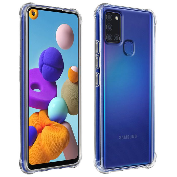 Coque Samsung Galaxy A21s Flexible Antichoc Coins Bumper Transparent Blanc