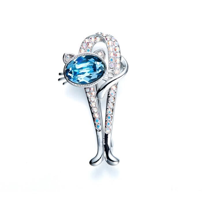 Broche Chat en Cristal de Swarovski Elements Bleu - Blue Pearls